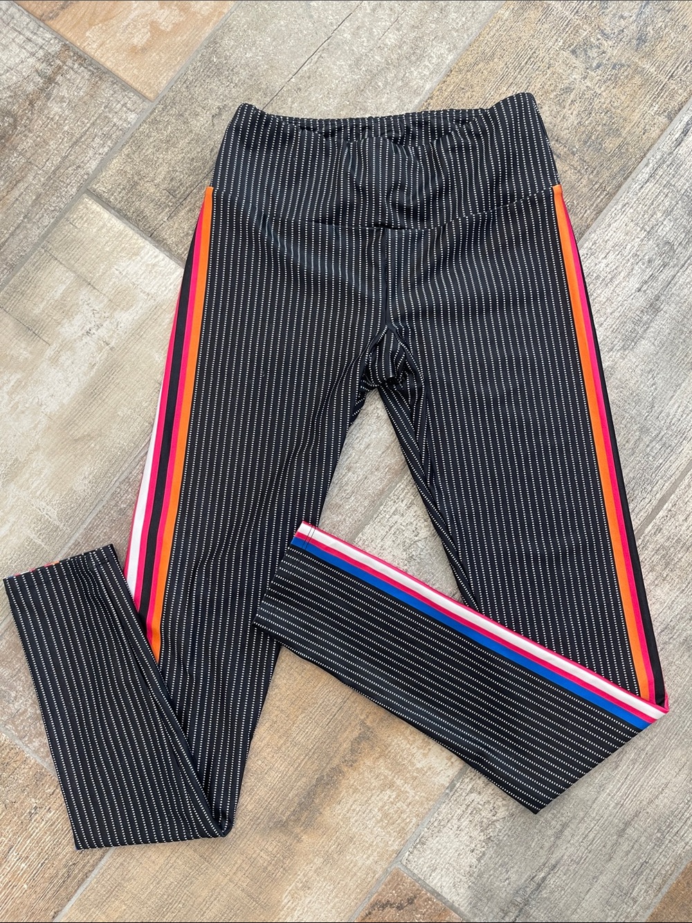 Goldsheep Black Stripe Activewear Leggings made in USA Medium M